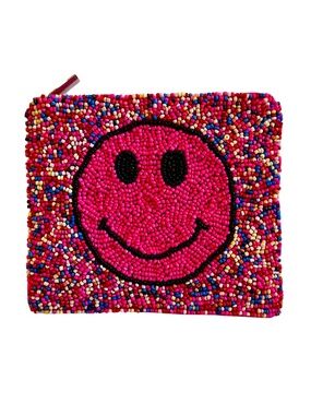 Beaded Sprinkle Smiley Face Coin Purse, Beaded Bag, Emoji